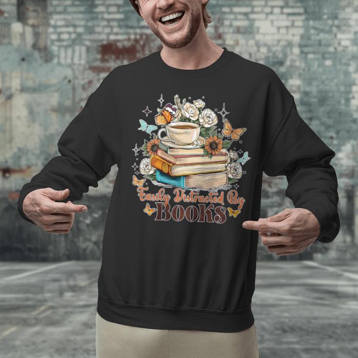 Easily Distracted By Books Book Wildflowers Book Lovers Unisex Sweatshirt