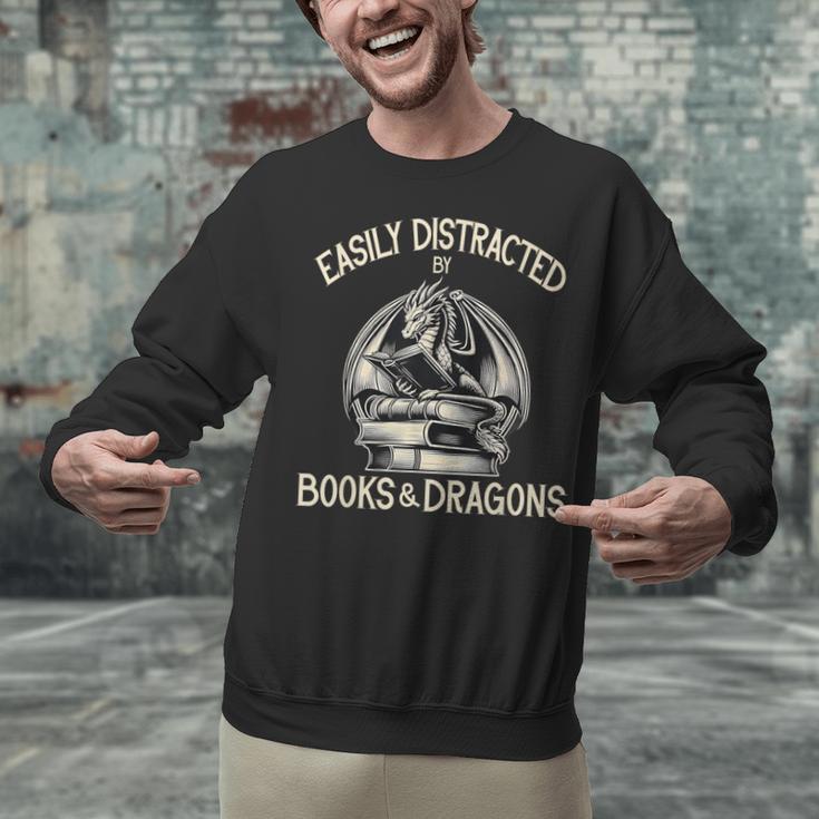 Easily Distracted By Books And Dragons Book Dragon Lover Unisex Sweatshirt Easily Distracted By Books And Dragons Book Dragon Lover Unisex Sweatshirt
