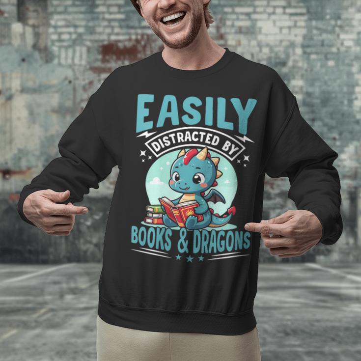 Easily Distracted By Books And Dragons Nerds Unisex Sweatshirt Easily Distracted By Books And Dragons Nerds Unisex Sweatshirt