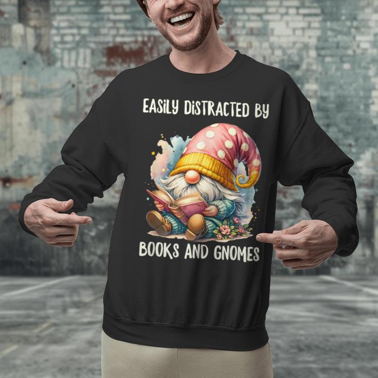 Easily Distracted By Books And Gnomes Book Reading Gnome Unisex Sweatshirt