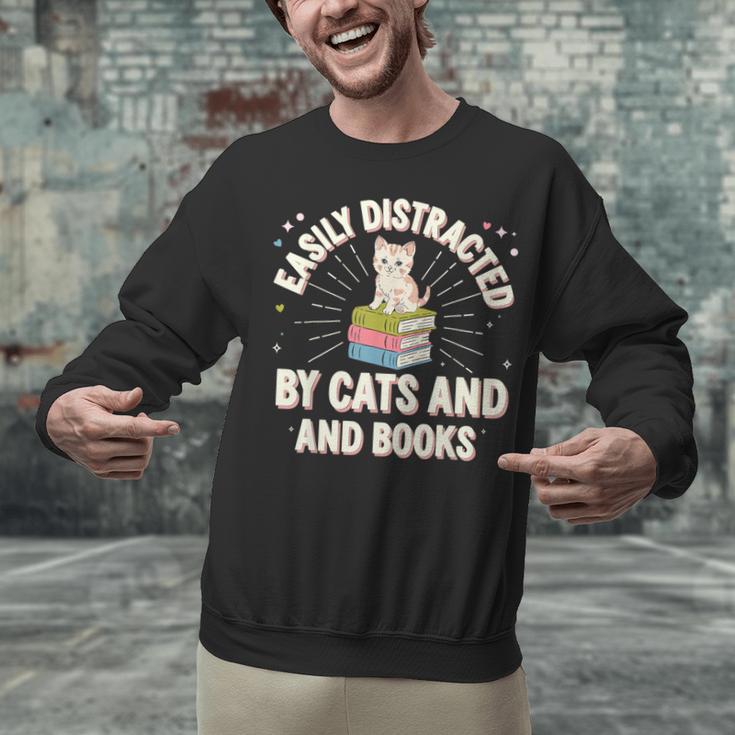 Easily Distracted By Cats & Books Tee Reader Book Worm Unisex Sweatshirt Easily Distracted By Cats & Books Tee Reader Book Worm Unisex Sweatshirt