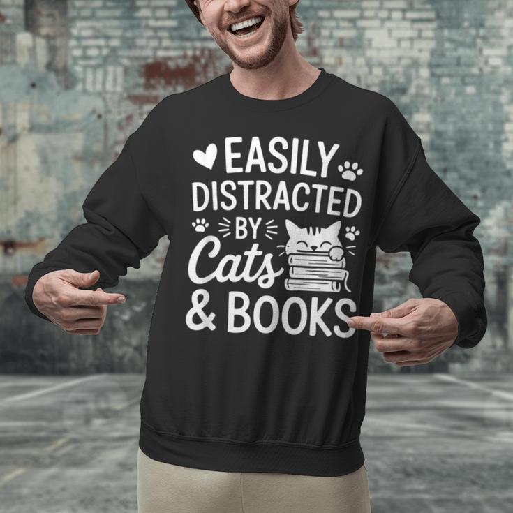 Easily Distracted By Cats And Books Reading Apparel Unisex Sweatshirt