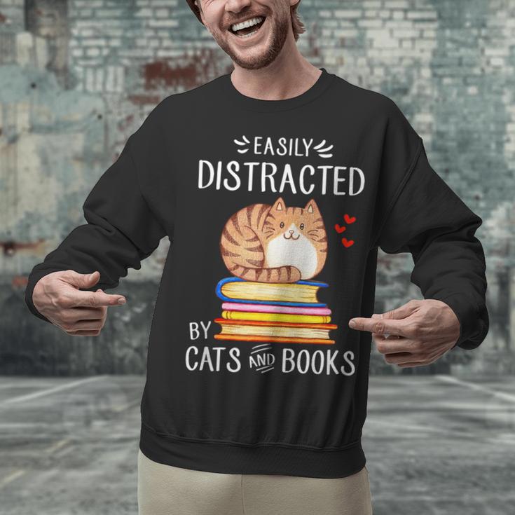 Easily Distracted By Cats And Books Reading Lover Bookish Unisex Sweatshirt
