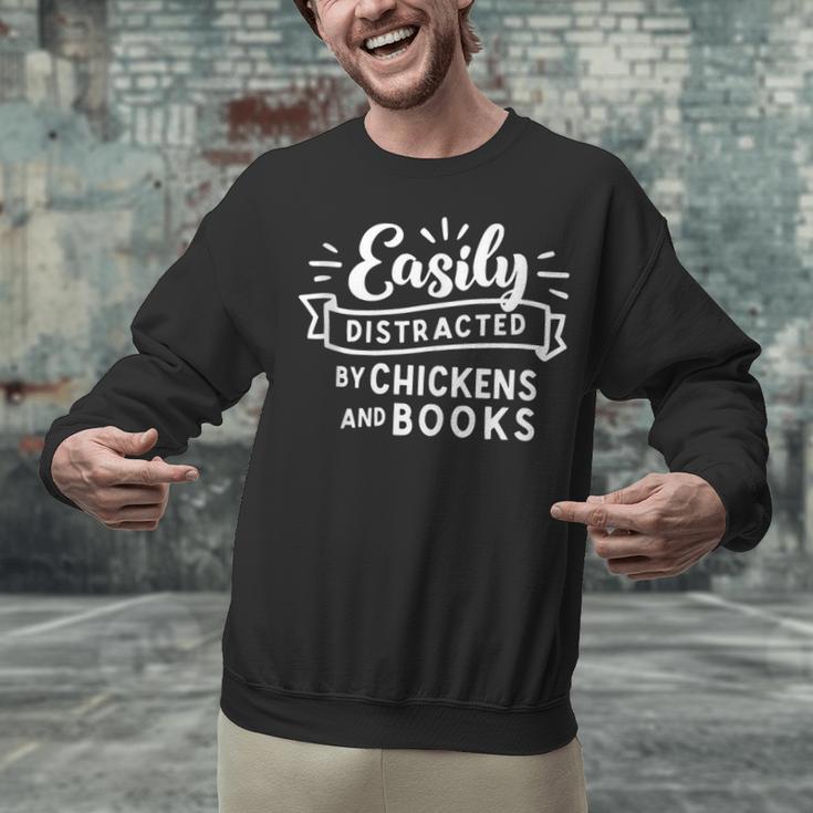 Easily Distracted By Chickens And Books Farm Unisex Sweatshirt