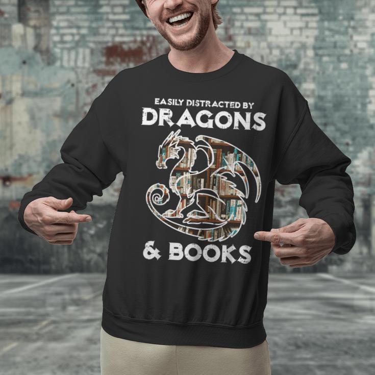 Easily Distracted By Dragons Books Bookworm Women Men Kids Unisex Sweatshirt