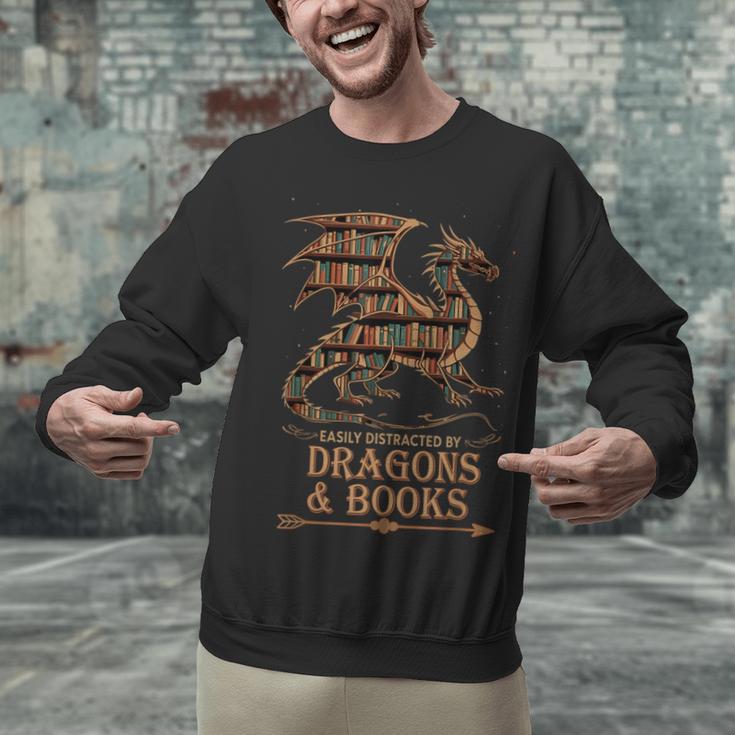 Easily Distracted By Dragons And Books Library Dragon Lover Unisex Sweatshirt