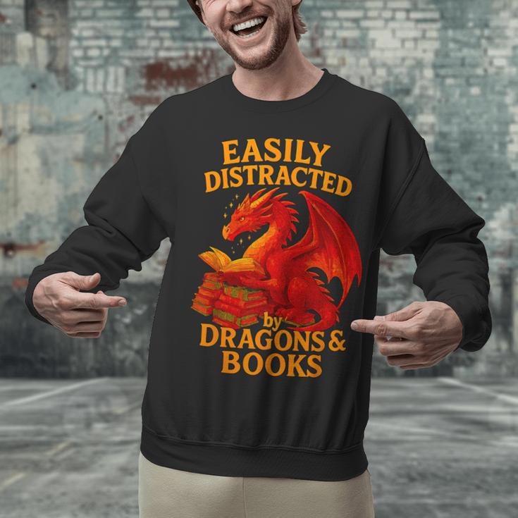 Easily Distracted By Dragons And Books Reading Unisex Sweatshirt