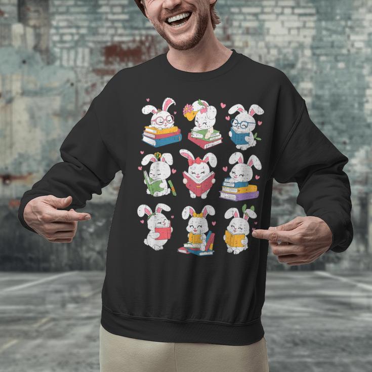 Easter Teacher Cute Bunny Reding Books Librarian Bookworm Unisex Sweatshirt