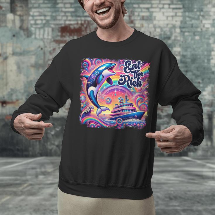EAT THE RICH 90S NOSTALGIA WHALE ORCA YAHCT RETRO Unisex Sweatshirt EAT THE RICH 90S NOSTALGIA WHALE ORCA YAHCT RETRO Unisex Sweatshirt