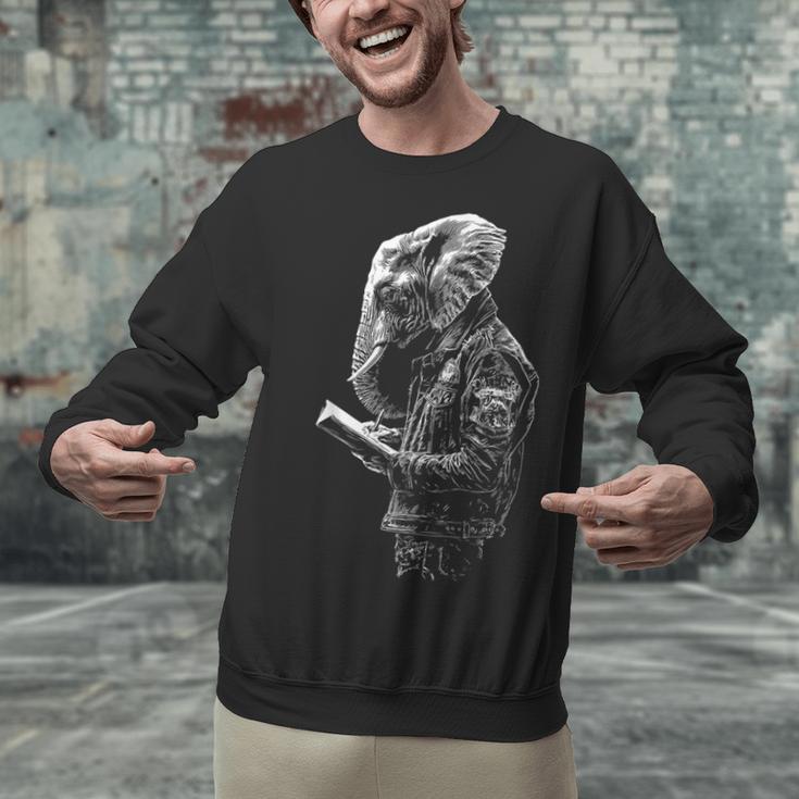 Elephant Holds Book Wriing Motif Animal Artwork Elephant Unisex Sweatshirt Elephant Holds Book Wriing Motif Animal Artwork Elephant Unisex Sweatshirt
