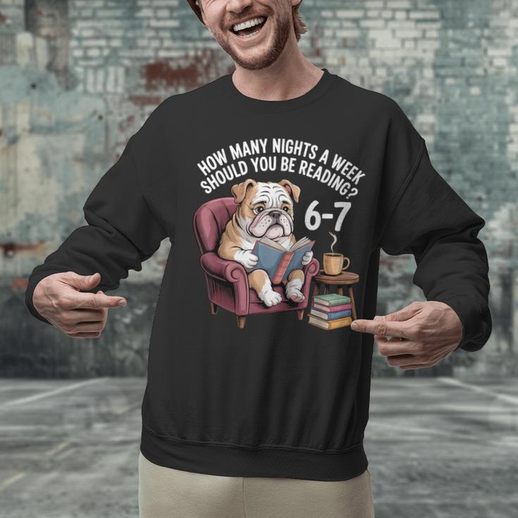 English Bulldog Dog Reading Book 67 Six Seven Meme Unisex Sweatshirt