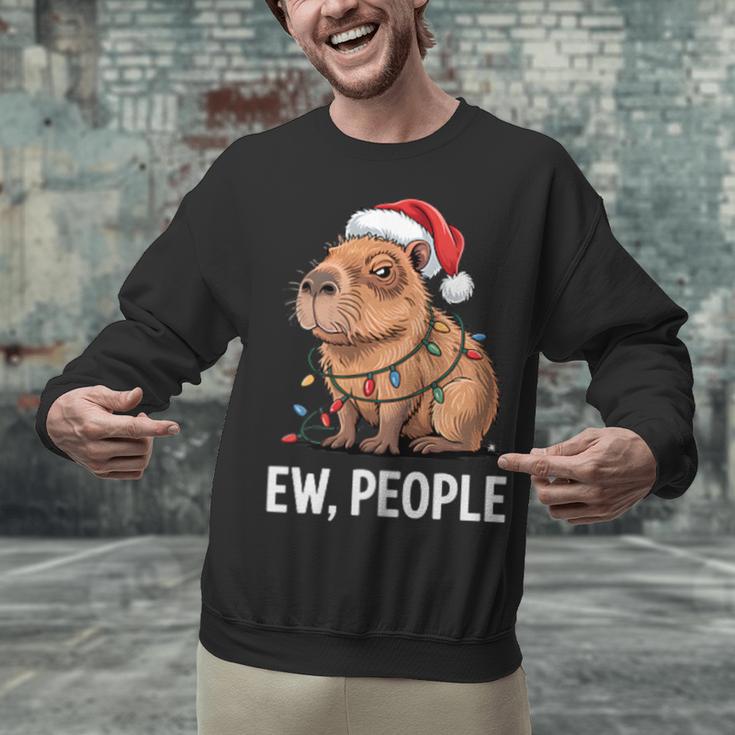 Ew People Capybara Christmas Lights Introvert Humor Unisex Sweatshirt