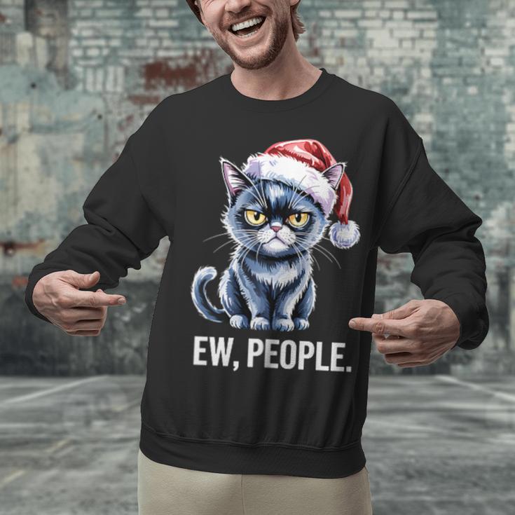 Ew People Christmas Cat Santa Hat Dad Introvert Unisex Sweatshirt
