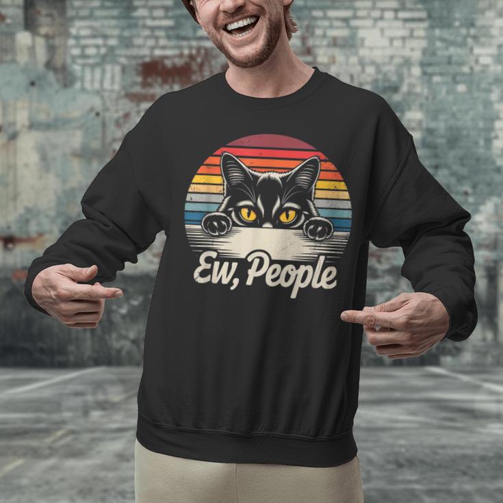 Ew People Retro Cat Vintage Anti Social Introvert Unisex Sweatshirt