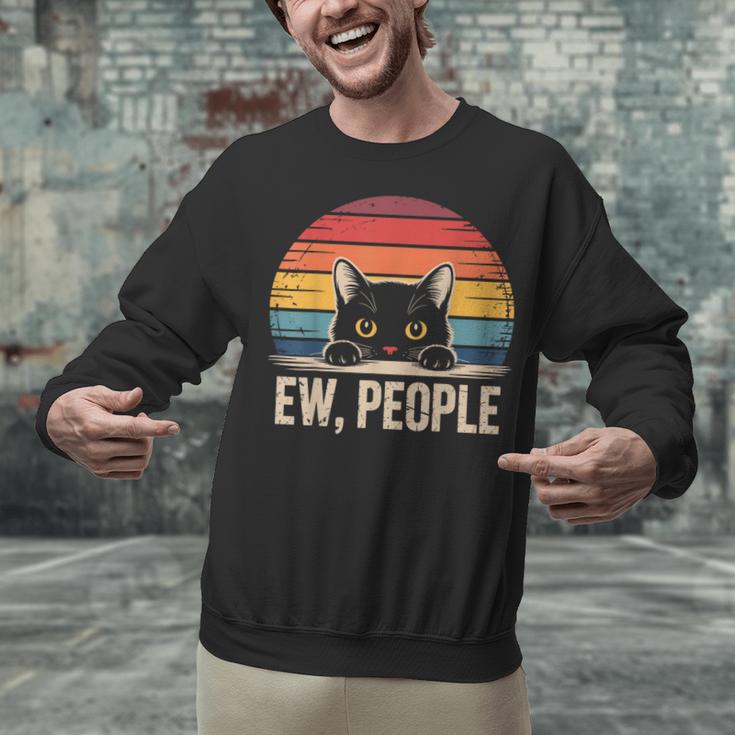 Ew People Retro Vintage Anti Social Cat Introvert Unisex Sweatshirt