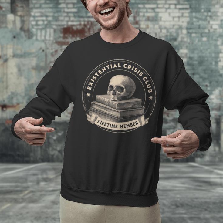 Existential Crisis Club Lifetime Member Skull And Books Unisex Sweatshirt
