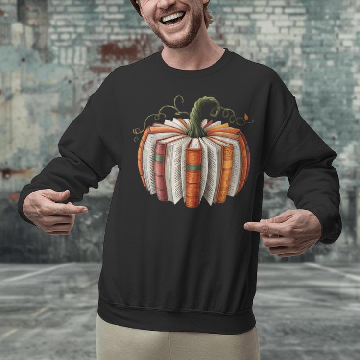 Fall Book Pumpkin Halloween Teacher Librarian Thanksgiving Unisex Sweatshirt