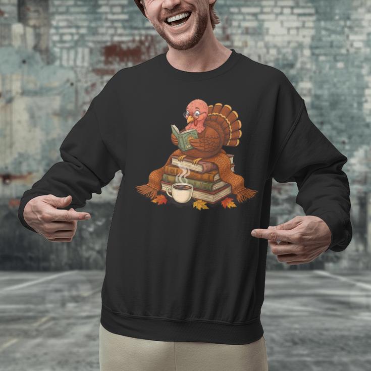 Fall Book Vintage Turkey Thanksgiving Reading Book Lovers Unisex Sweatshirt