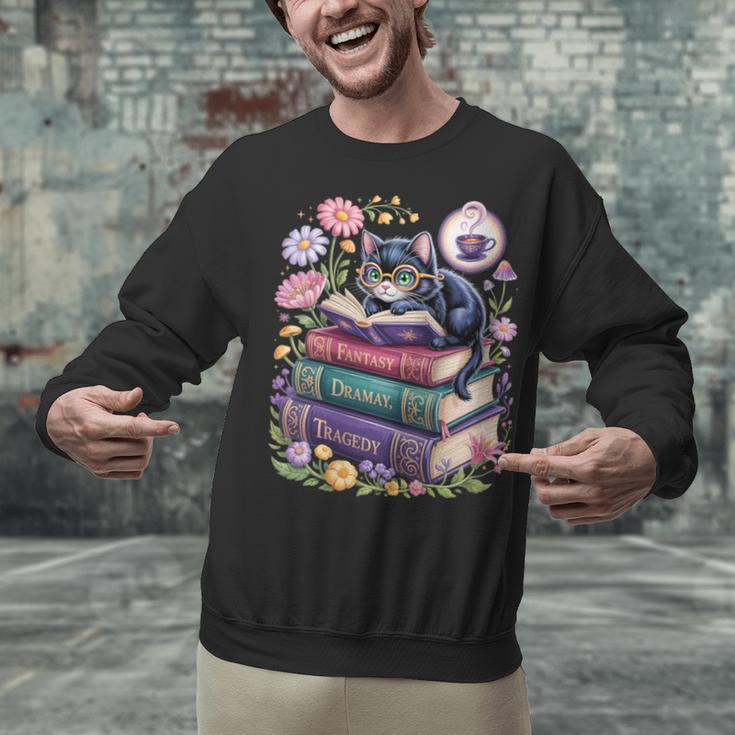 Fantasy Drama Tragedy Cute Cat Book Lover Readers Librarians Unisex Sweatshirt