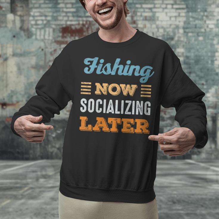 Fishing Now Minimal Socializing Introvert Vintage Unisex Sweatshirt