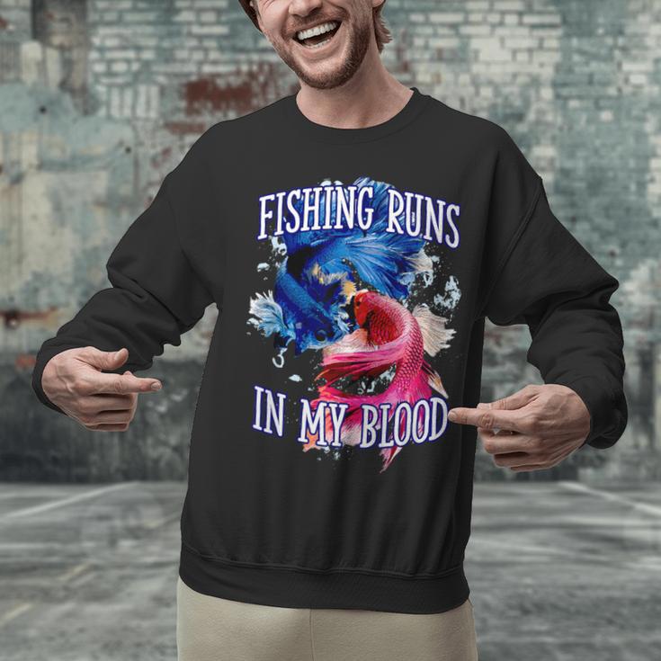 Fishing Runs In My Blood Introvert Hobby Antisocial Unisex Sweatshirt