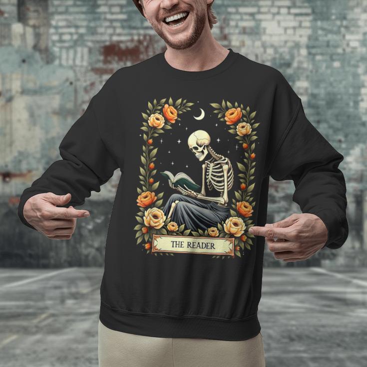 Floral Tarot Card The Reader Skeleton Reading Book Unisex Sweatshirt Floral Tarot Card The Reader Skeleton Reading Book Unisex Sweatshirt