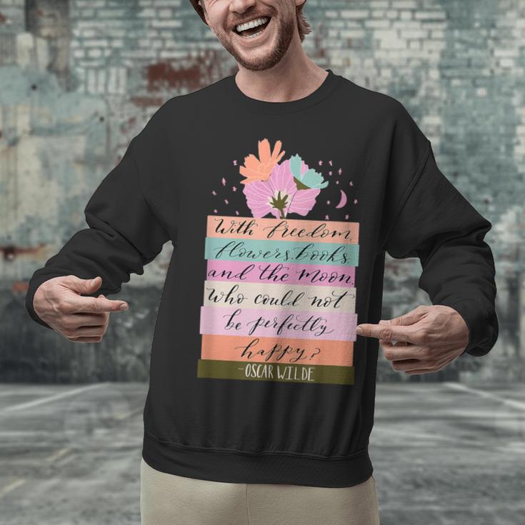 With Freedom Flowers Books And The Moon Unisex Sweatshirt With Freedom Flowers Books And The Moon Unisex Sweatshirt