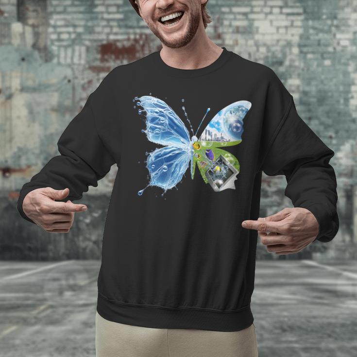 Frutiger Aero Aesthetic Butterfly Computer Fishes Scenery Unisex Sweatshirt