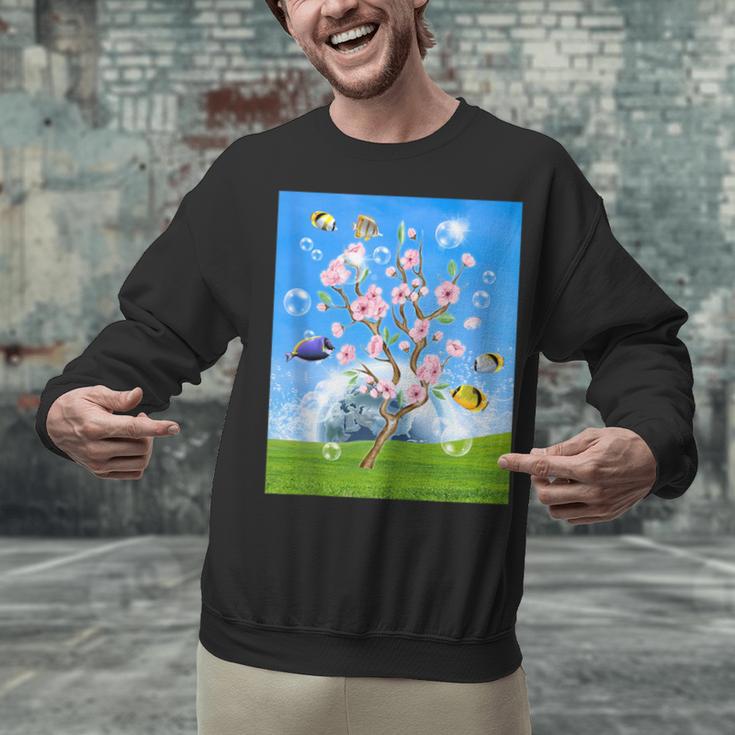 Frutiger Aero Aesthetic Tech Cherry Blossom Fishes Bubbles Unisex Sweatshirt Frutiger Aero Aesthetic Tech Cherry Blossom Fishes Bubbles Unisex Sweatshirt