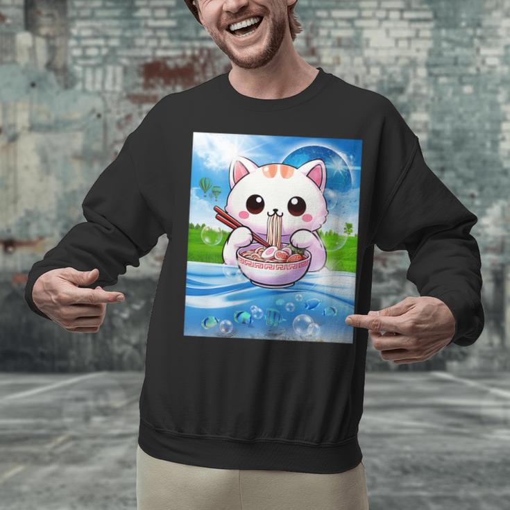 Frutiger Aero Aesthetic Tech Kawaii Ramen Cat Fishes Unisex Sweatshirt