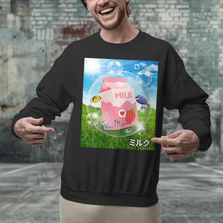 Frutiger Aero Aesthetic Tech Kawaii Strawberry Milk Fishes Unisex Sweatshirt