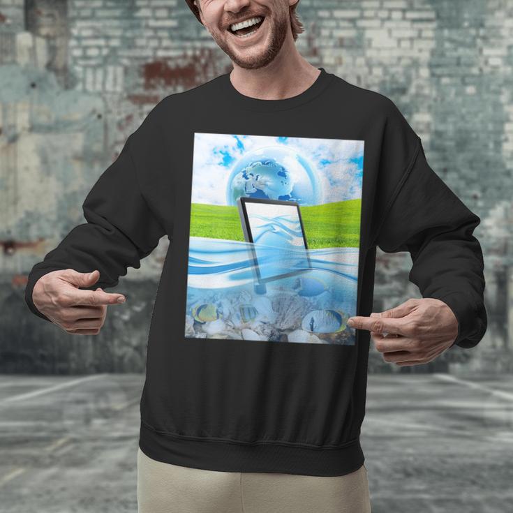 Frutiger Aero Aesthetic Tech Water Fishes Monitor Screen Unisex Sweatshirt Frutiger Aero Aesthetic Tech Water Fishes Monitor Screen Unisex Sweatshirt
