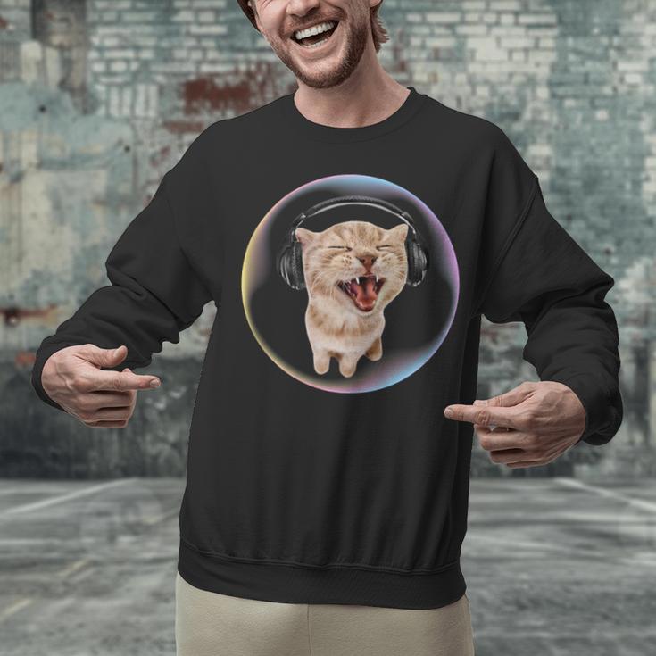 Frutiger Aero Cat Wearing Headphones Bubble 2000s Gen-Z Meme Unisex Sweatshirt Frutiger Aero Cat Wearing Headphones Bubble 2000s Gen-Z Meme Unisex Sweatshirt