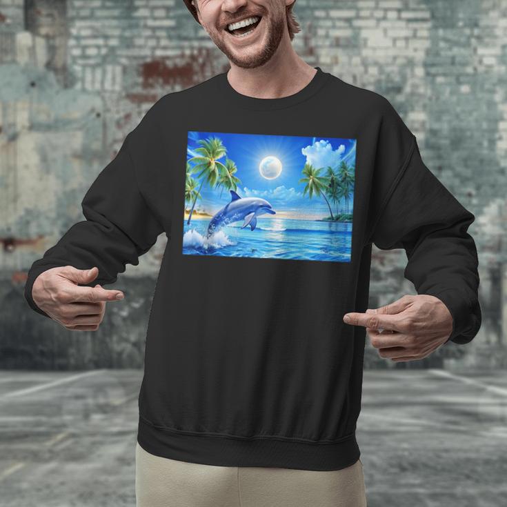 Frutiger Aero Dolphin Sunset Ocean With Palm Trees Y2k Unisex Sweatshirt