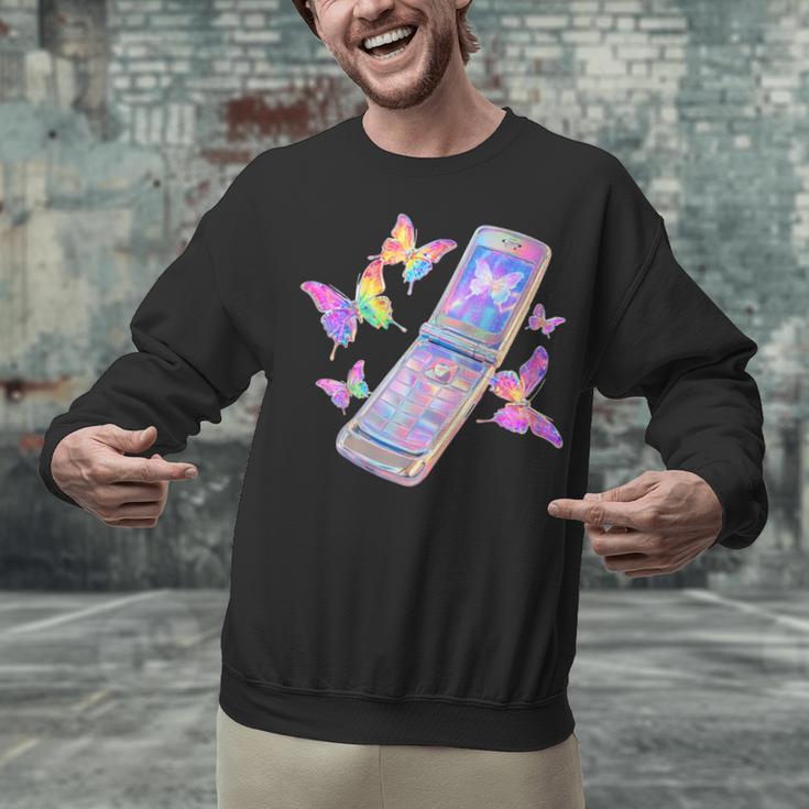Frutiger Aero Y2K Chrome Phone Butterfly Unisex Sweatshirt Frutiger Aero Y2K Chrome Phone Butterfly Unisex Sweatshirt