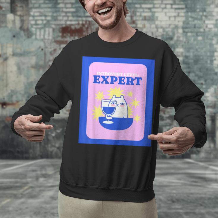 Fun Cute Introvert Cat Character With Wine Unisex Sweatshirt Fun Cute Introvert Cat Character With Wine Unisex Sweatshirt