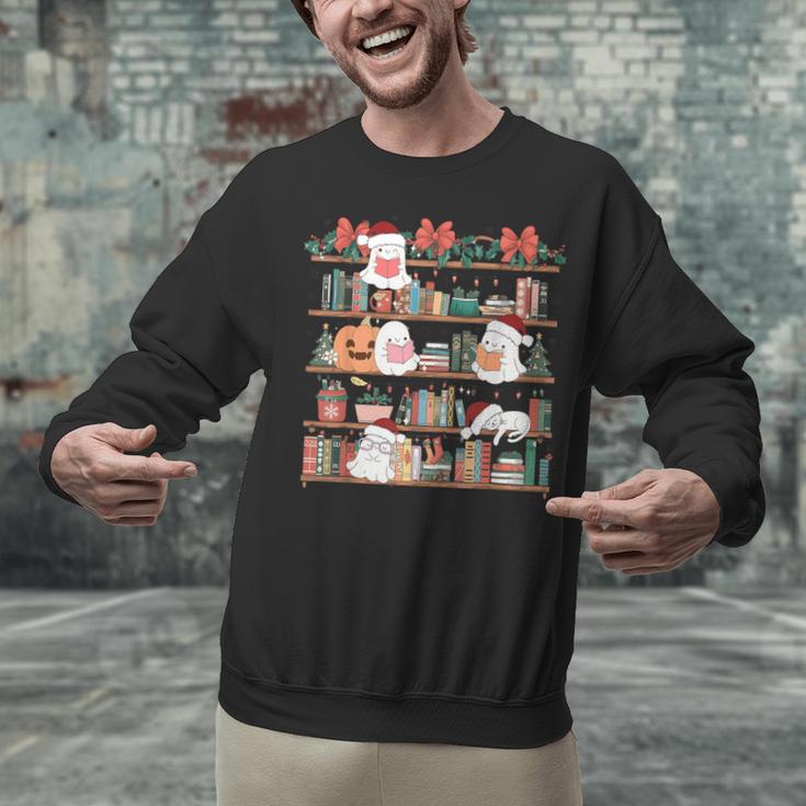 Ghost Christmas Reading Book Lover Library Christmas Teacher Unisex Sweatshirt