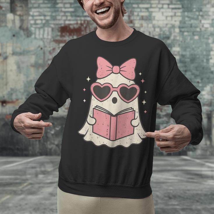 Ghost Reading Book Halloween Cat Lover Unisex Sweatshirt