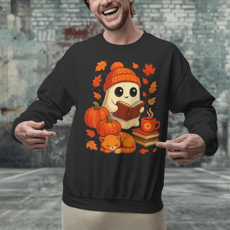 Ghost Reading Book Lovers Autumn Fall Halloween Unisex Sweatshirt