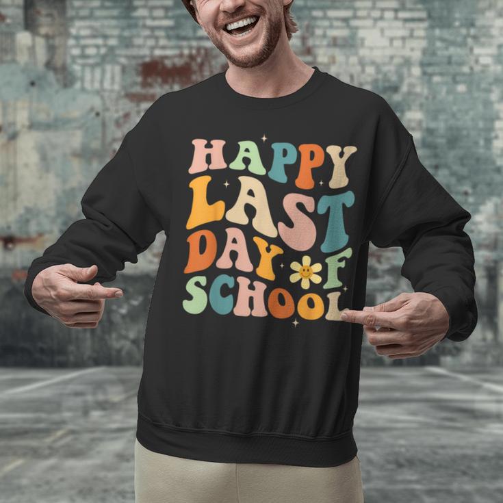 Happy Last Day Of School Groovy Teacher Student Graduation Unisex Sweatshirt