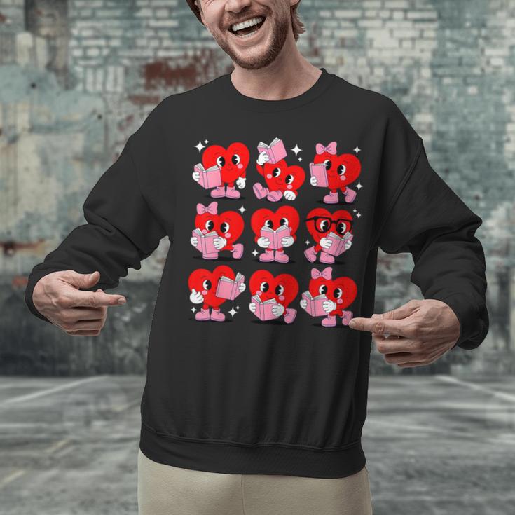 Heart Reading Books Valentine Teacher Boys Girls Book Lover Unisex Sweatshirt