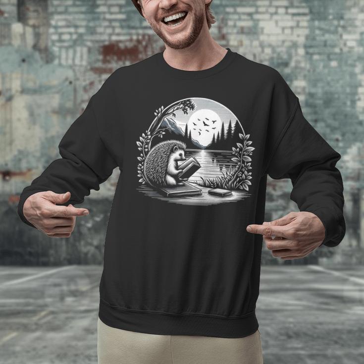 Hedgehog Reading Book Full Moon Lake Scenery Unisex Sweatshirt Hedgehog Reading Book Full Moon Lake Scenery Unisex Sweatshirt