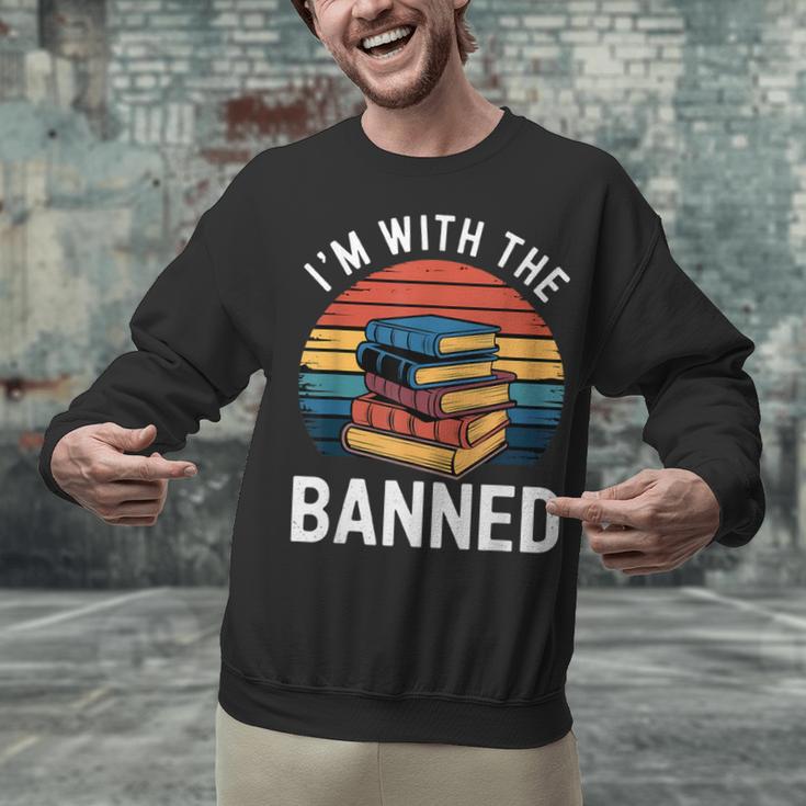 I'm With The Banned Stack Of Books Vintage Sunset Retro Unisex Sweatshirt I'm With The Banned Stack Of Books Vintage Sunset Retro Unisex Sweatshirt