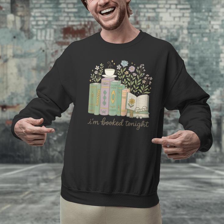 I'm Booked Tonight Cozy Floral Book Lover Graphic Unisex Sweatshirt