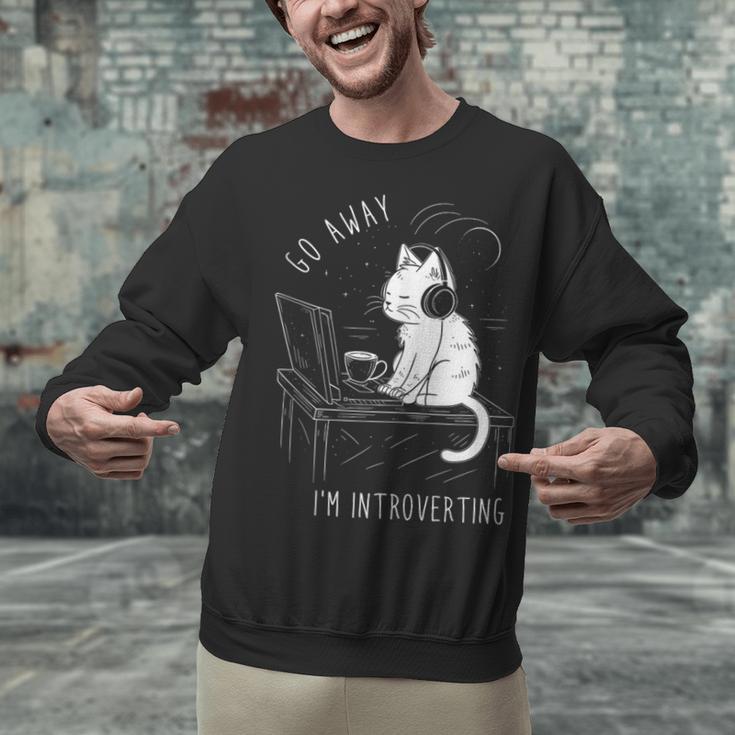 Introvert Cat With Coffee On Computer Antisocial Emo Goth Unisex Sweatshirt Introvert Cat With Coffee On Computer Antisocial Emo Goth Unisex Sweatshirt