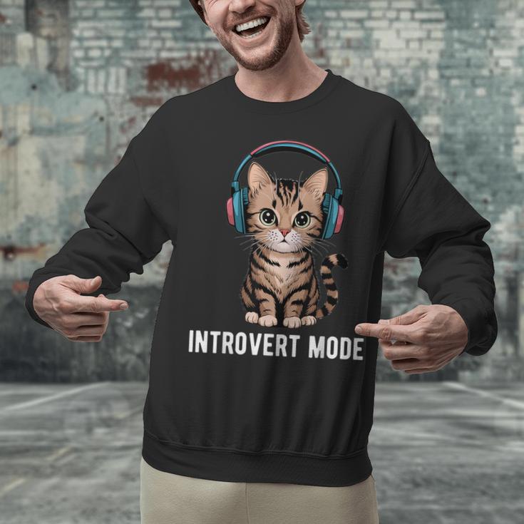 Introvert Mode Cat With Headphones Kitten Lover Unisex Sweatshirt