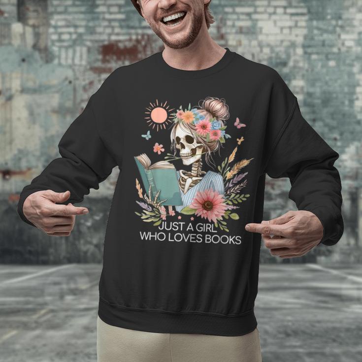 Just A Girl Who Loves Books Messy Bun Book Skeleton Bookworm Unisex Sweatshirt Just A Girl Who Loves Books Messy Bun Book Skeleton Bookworm Unisex Sweatshirt