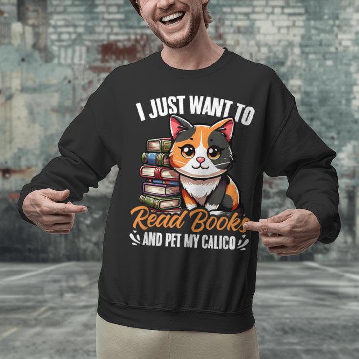 Kawaii Feline Book Reading Read Books Pet My Calico Cat Men Women Unisex Sweatshirt