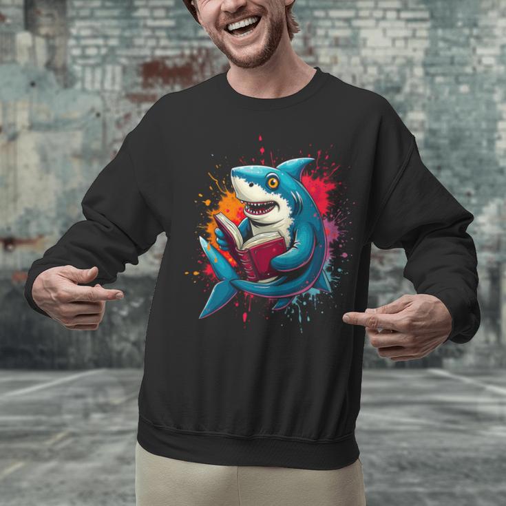 Kawaii Shark Reads Book Reading Library Book Bookworm Unisex Sweatshirt
