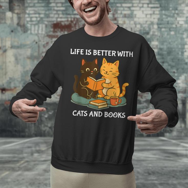 Life Is Better With Cats And Books Cute Cat Lover Unisex Sweatshirt Life Is Better With Cats And Books Cute Cat Lover Unisex Sweatshirt